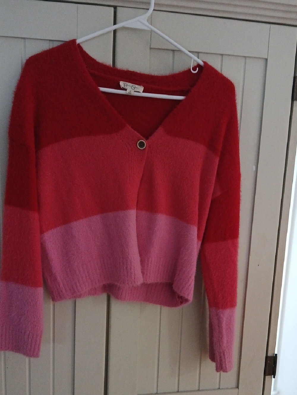 Jessica Simpson Red and Pink Striped V-Neck Sweater